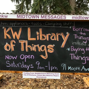 midtownkw chalkboard announces KW library of things is now open